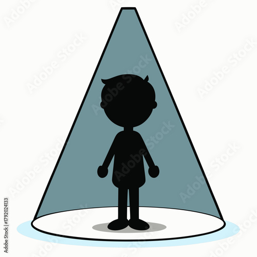 Silhouette of a person standing in a spotlight on a white background