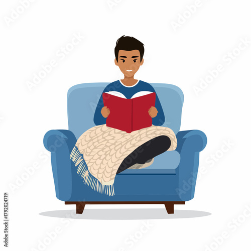 Cozy winter log cabin surrounded by snow-covered evergreen trees under a warm sunset sky, evoking a feeling of peace and tranquility in a picturesque natural landscape illustration