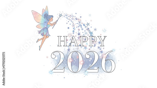 Fairy Wishes for a Happy New Year: A whimsical fairy, radiating magical charm, conjures a cascade of sparkling stars to usher in the new year. A touch of enchantment and good wishes.