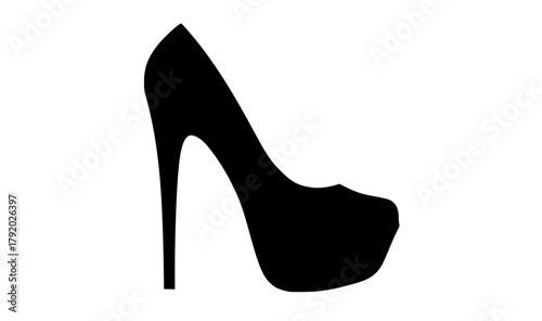 a black and white silhouette of a high heel shoeblack, heel, icon, profile, shoe, woman 