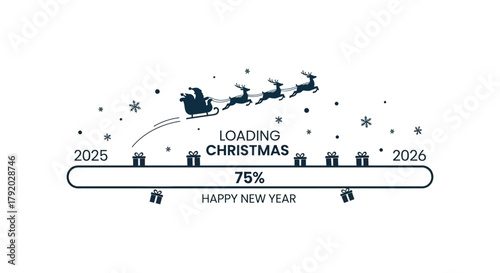 Loading christmas and new year progress bar with santa claus flying in his sleigh and reindeer