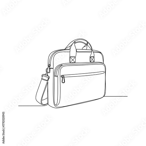 Laptop bag in minimalist one-line black and white illustration.