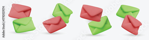 A stylish set of 3D envelopes on an isolated background. Modern illustrations for communication, email marketing, and app notifications