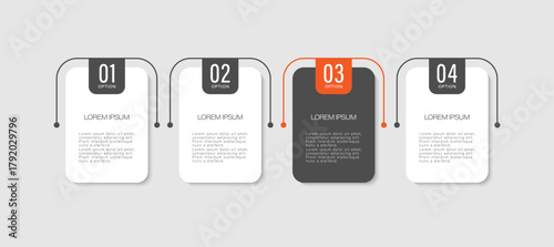 Business infographic template. 4 step by timeline. Process diagram, 4 variations of infographic elements.
