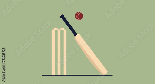 Dynamic cricket scene with bat, ball, and wickets ready for a thrilling match, perfect for sports-themed designs and event promotions
