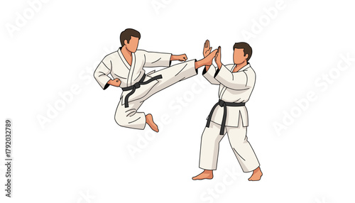 Dynamic karate sparring session showcasing martial arts mastery and self-defense skills in action perfect for fitness and wellness promotions
