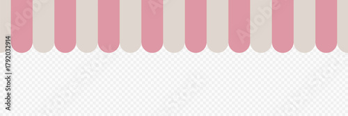 Pink awnings for shop. Striped shop tent seamless pattern. Vector