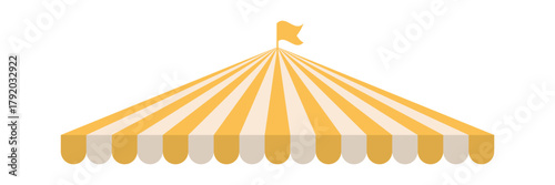 Yellow striped circus tent with a flag.  Vector