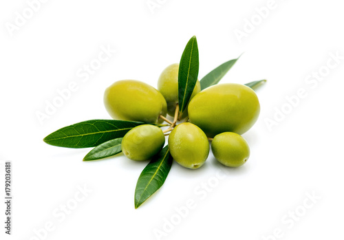 Wallpaper Mural green olives with green leaves isolated on white background. Torontodigital.ca