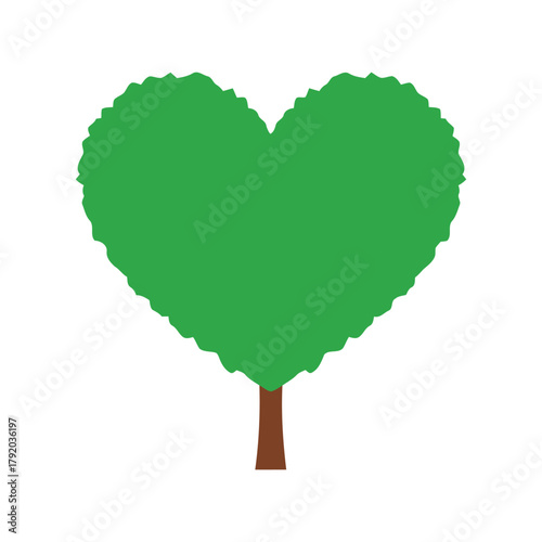 Green heart shaped tree illustration   symbol of love and nature isolated on white background, Vector