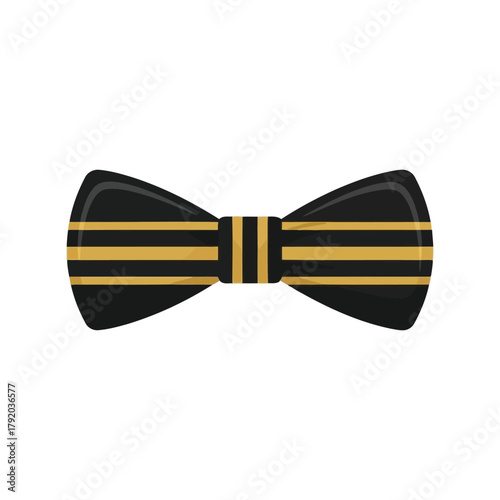 Elegant black bow tie with golden stripes   formal accessory vector isolated on white background, Vector