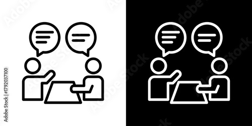 Negotiation Icon Set. Clean Line Design With Light And Dark Versions For Versatile Use. 