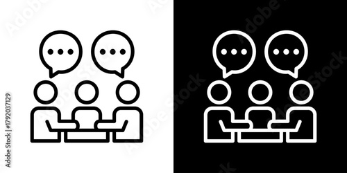 Meeting Icon Set. Clean Line Design With Light And Dark Versions For Versatile Use. 