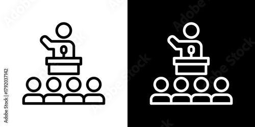 Seminar Icon Set. Clean Line Design With Light And Dark Versions For Versatile Use. 