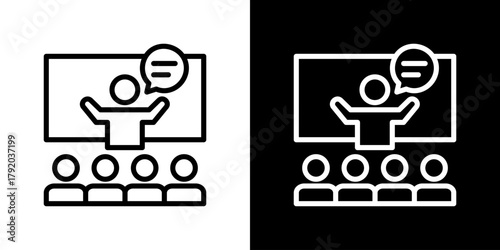 Lecture Icon Set. Clean Line Design With Light And Dark Versions For Versatile Use. 