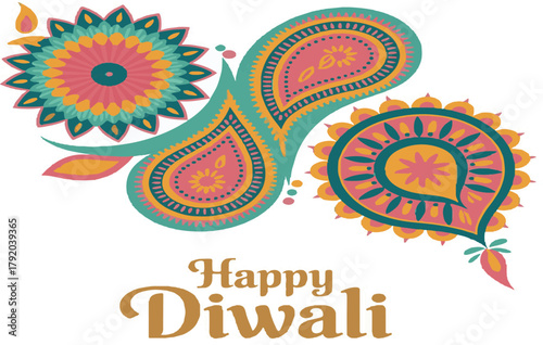 Flat vector design of a Diwali festival celebration with traditional lamps and decorative elements