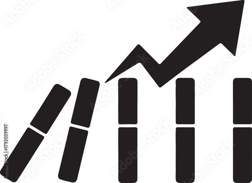 Domino Effect Arrow Graph Growth Concept Business Success Strategy Upward Trend Financial Progress Achieving Goals Risk Management