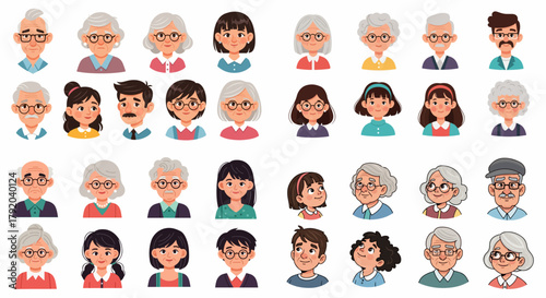 Diverse group of people faces with glasses