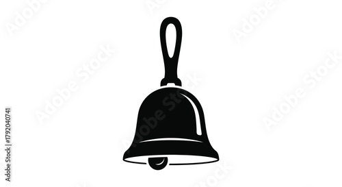 Simple black silhouette of a handbell with a loop for hanging on a white background