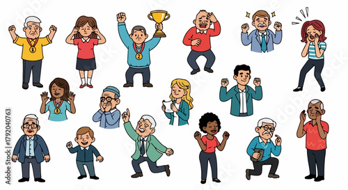 Diverse people expressing emotions and reactions