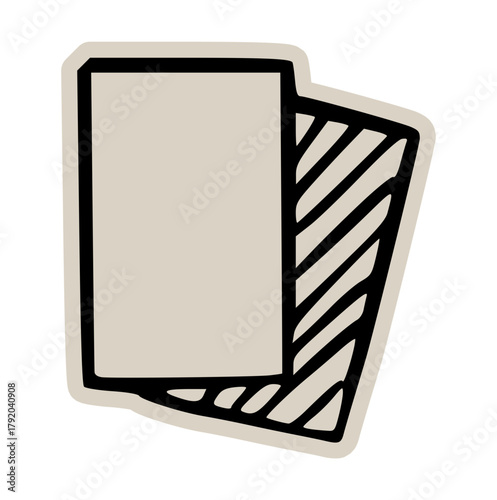 Playing cards scrapbook, doodle, sticker, collage, icon, hand-drawn vector: blank card, paper stack, document, stationery, poker, gambling, game illustration for event, marketing