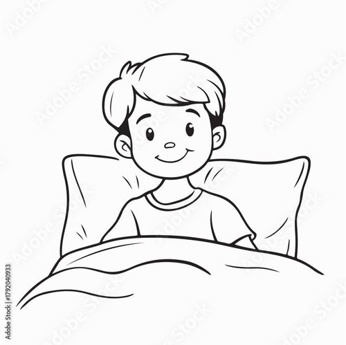 Small Child Resting on a Cozy Bed Vector Illustration
