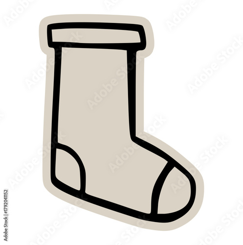 Hand Drawn Scrapbook Doodle Sock Icon Sticker: Minimalist Vector Illustration of Warm Clothing for Footwear, Laundry, Winter, and Christmas Stocking Design