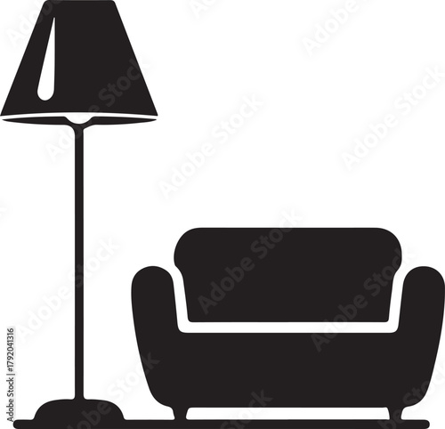 Black floor lamp and armchair, a cozy interior design
