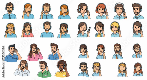 Customer service representatives with headsets