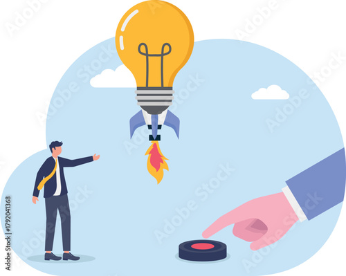  illustration of teamwork in implementing business ideas and innovations
