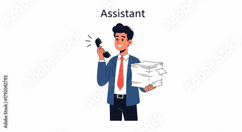 Business assistant working on phone with documents