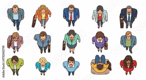 Overhead view of diverse people in business attire