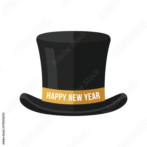 Happy new year top hat with gold band celebration graphic element isolated on white background, Vector
