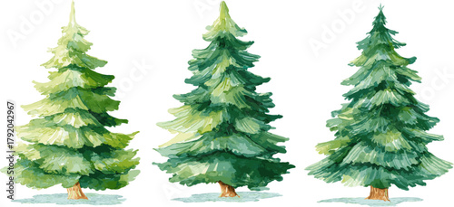 Set of watercolor Christmas trees with clipping paths, logo designs
