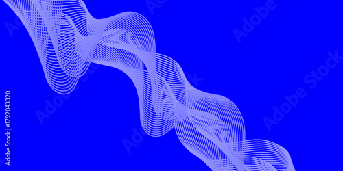 Abstract blue smoke swirl, a 3D rendered illustration of flowing light and smooth air motion, forming a complex wave pattern against a dark background