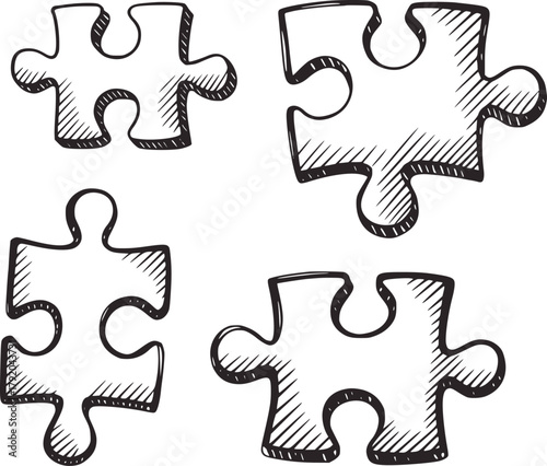 Four puzzle pieces sketch game connection