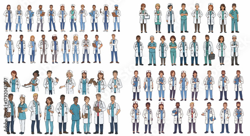 Diverse medical professionals standing with clipboards