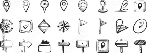Location markers compasses flags signs vector