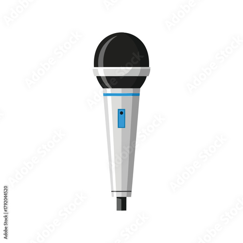 Flat design microphone illustration, perfect for music, podcasting, and broadcasting concepts isolated on white background, Vector