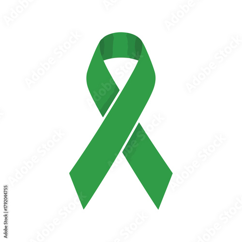 Green awareness ribbon for mental health, organ donation, and environmental causes isolated on white background, Vector