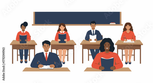 Classroom scene with students at desks