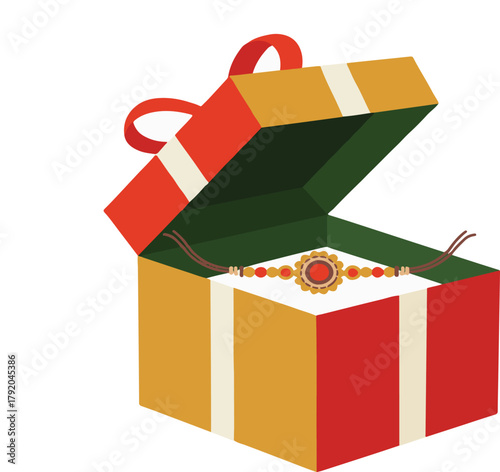 Open gift box vector illustration with a colorful ribbon and lid for celebrations and presents