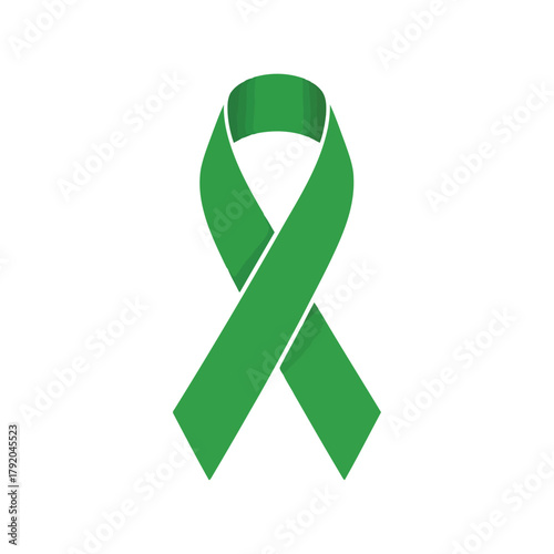 Green awareness ribbon symbol for cancer and disease support, solidarity icon isolated on white background, Vector