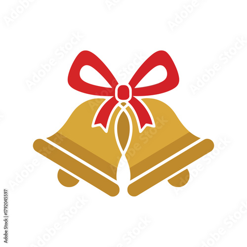 Golden christmas bells with red ribbon bow isolated on white background, festive decoration isolated on white background, Vector