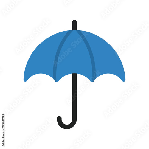 Blue umbrella open isolated on white background, simple flat design icon isolated on white background, Vector