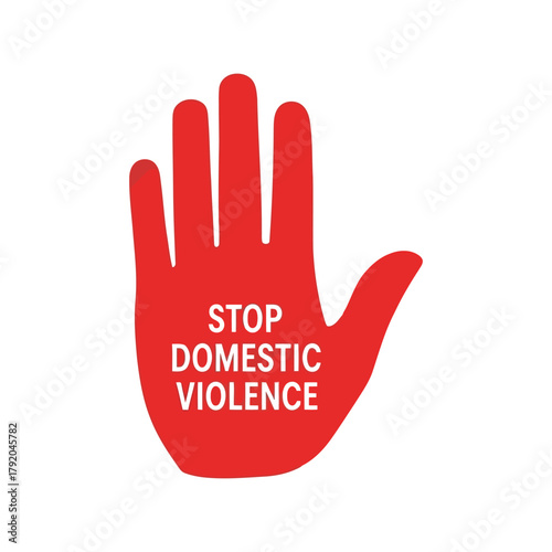 Stop domestic violence red hand symbol campaign awareness social cause vector isolated on white background, Vector
