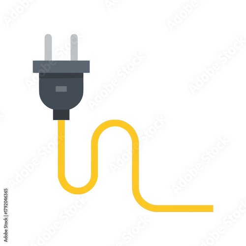 Flat vector illustration of an electrical plug with a yellow cable, isolated on white background isolated on white background, Vector