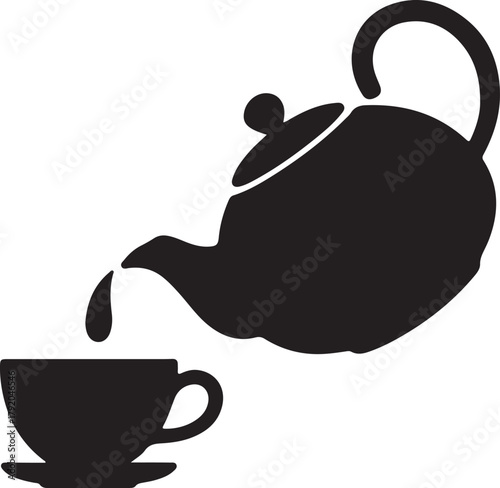 Teapot Pouring Tea Cup Silhouette Illustration Drinkware Hot Liquid Beverage Breakfast Break Time Relax Tea Time Pot Ceramic Porcelain Tradition Black Shape