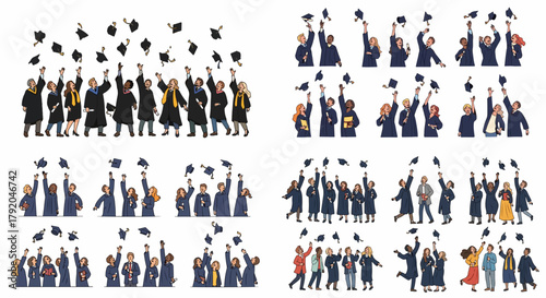 Graduation celebration with caps in the air
