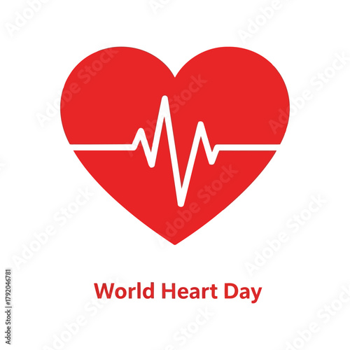 Red heart with ekg line   symbol for health, cardiology, and world heart day isolated on white background, Vector